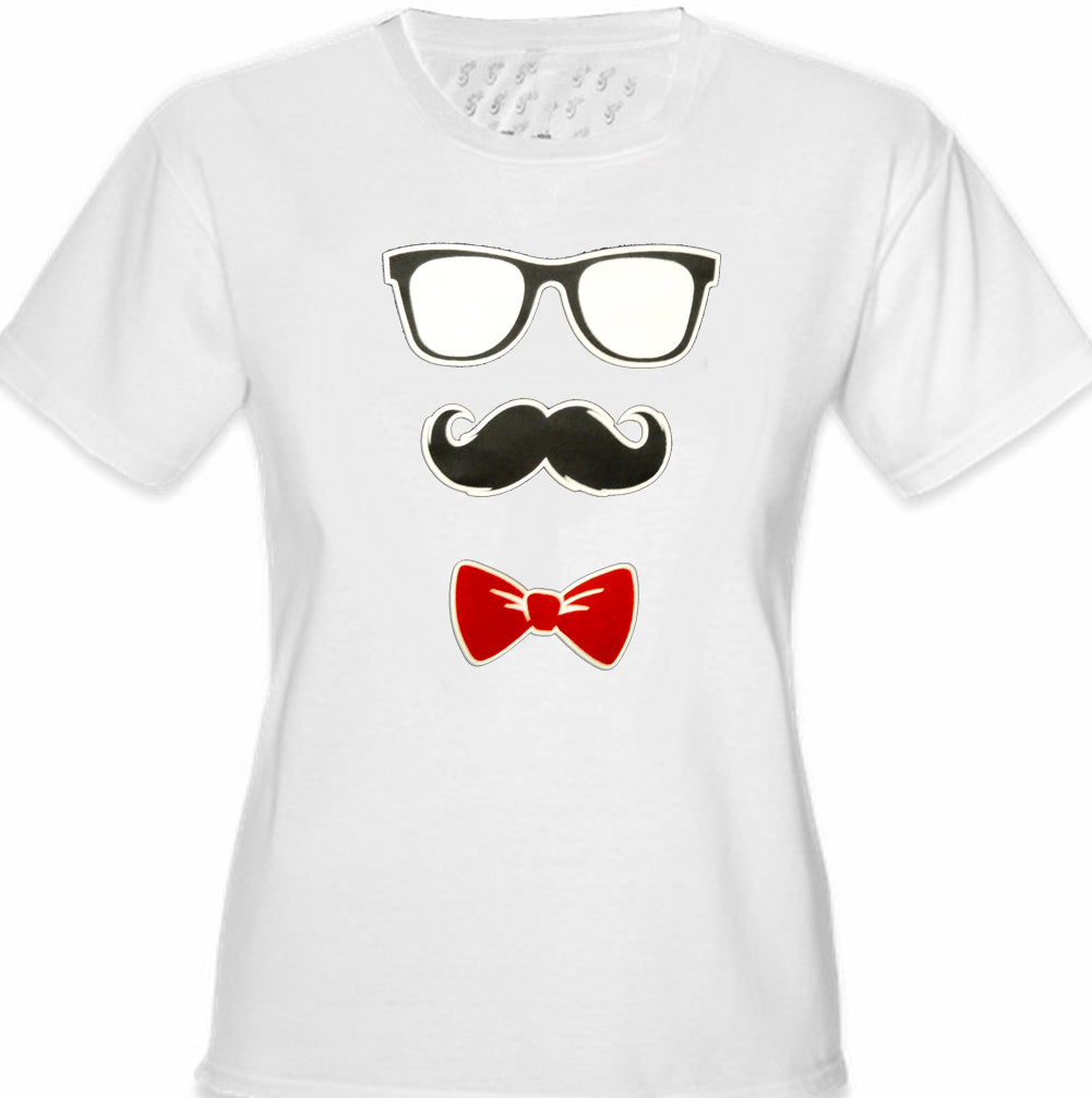 Glasses, Mustache, and Bow Tie Girl's T-Shirt