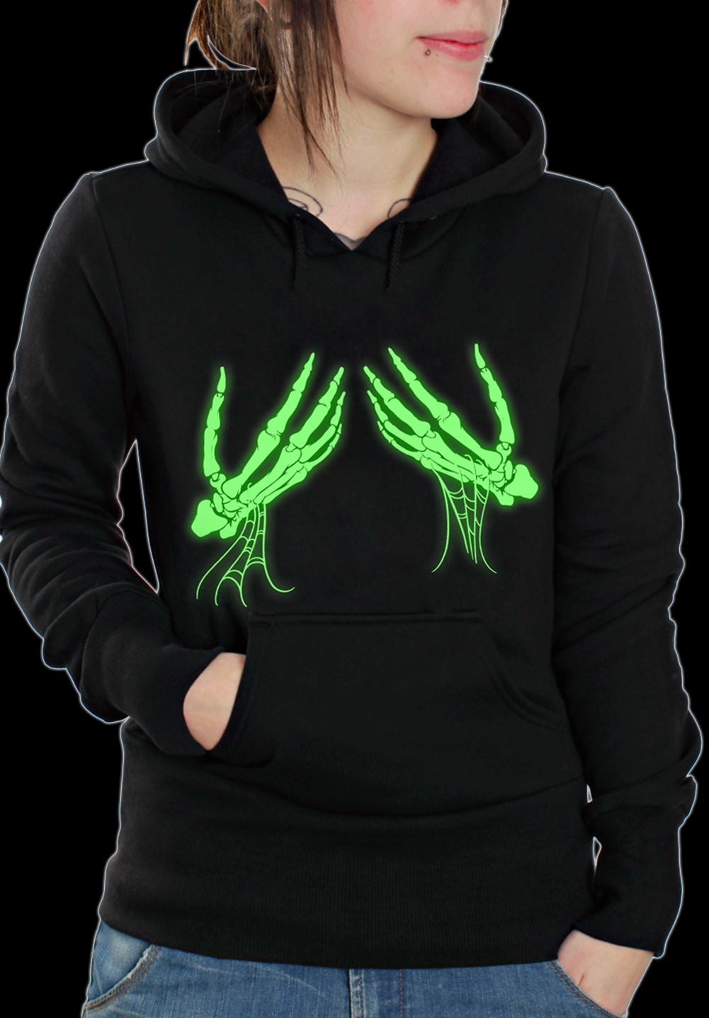 Glowing Groping Skeleton Hands Adult Hoodie
