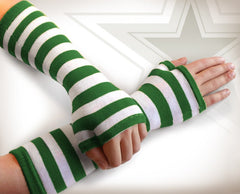 Green Striped Pair of Arm Warmers