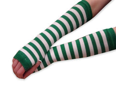 Green Striped Pair of Arm Warmers