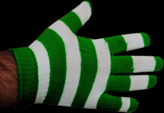 Green Striped Pair of Gloves