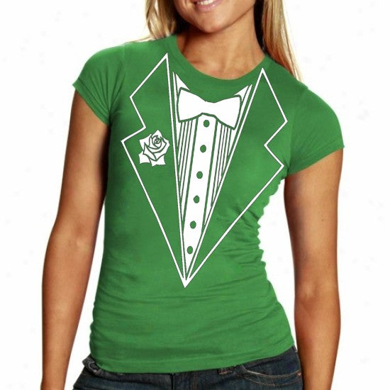 Green Tuxedo Shirt - Irish Green Girls Tuxedo T-Shirt