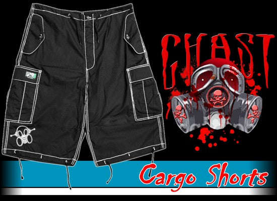 Ghast Contrast Stitch Cargo Shorts (5XS) (Black/White)