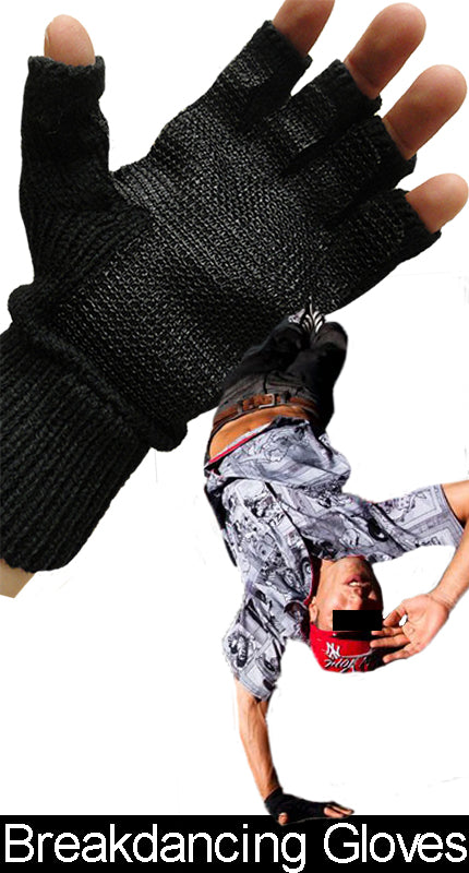 Hand Spin Pair of Fingerless Gloves For Break Dancing (Black)
