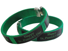 Happy St. Patrick's Day Irish Shamrock Cuff Bracelet (Green/Black)