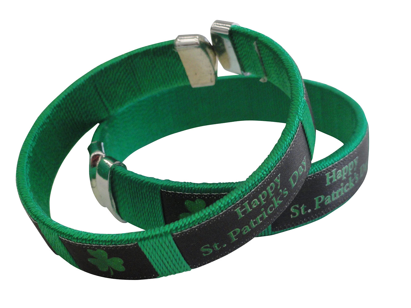 Happy St. Patrick's Day Irish Shamrock Cuff Bracelet (Green/Black)