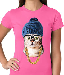 Hipster Kitten Ladies T-shirt
