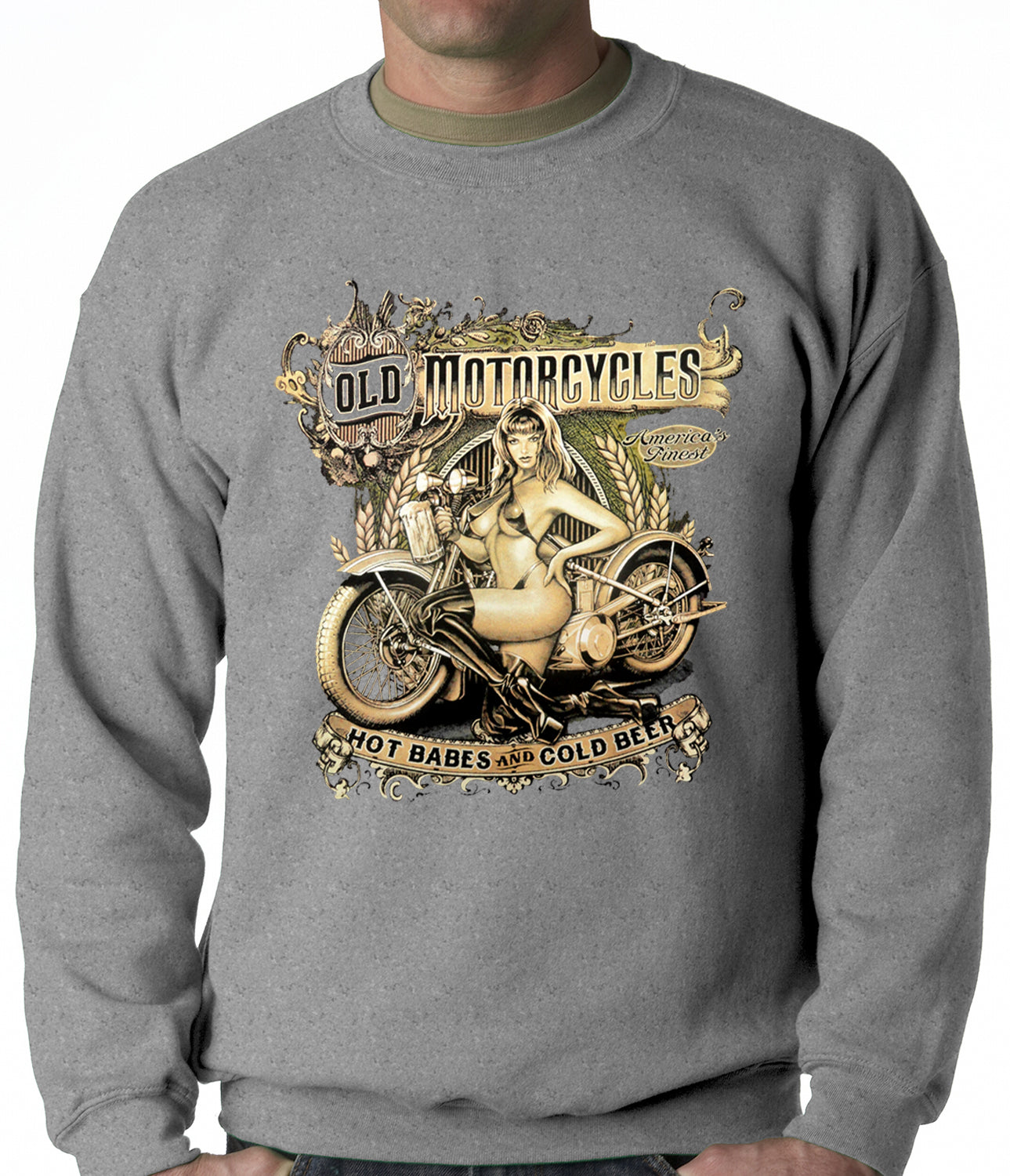 Hot Babes and Cold Beer Biker Adult Crewneck