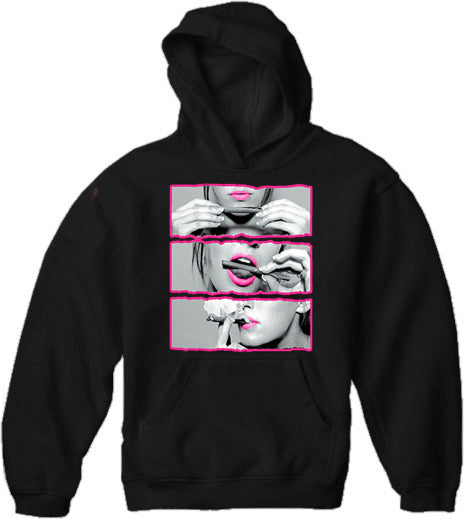 Hot Pink Roll, Lick, Smoke, Sexy Girl Adult Hoodie