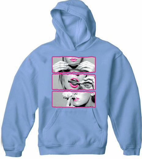 Hot Pink Roll, Lick, Smoke, Sexy Girl Adult Hoodie