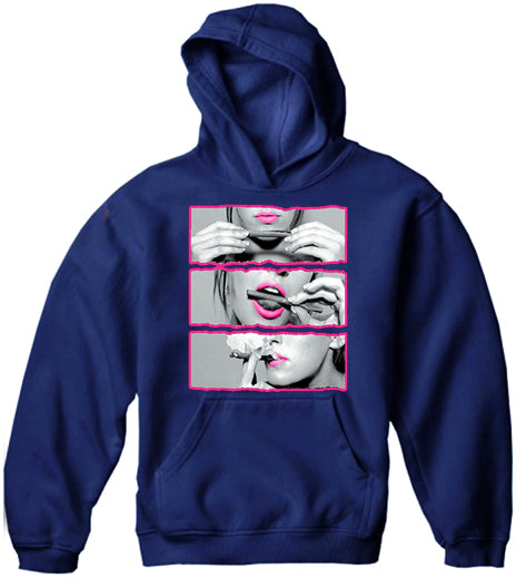 Hot Pink Roll, Lick, Smoke, Sexy Girl Adult Hoodie