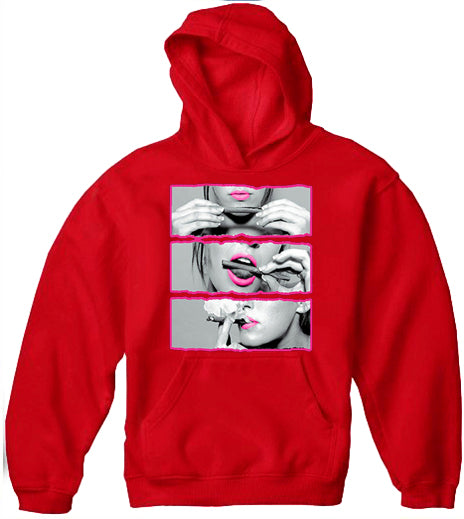 Hot Pink Roll, Lick, Smoke, Sexy Girl Adult Hoodie