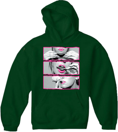 Hot Pink Roll, Lick, Smoke, Sexy Girl Adult Hoodie