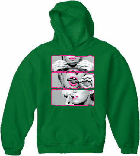 Hot Pink Roll, Lick, Smoke, Sexy Girl Adult Hoodie