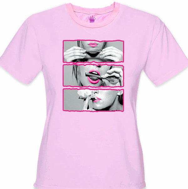 Hot Pink Sexy Girl Roll Lick Smoke Girl's T-Shirt