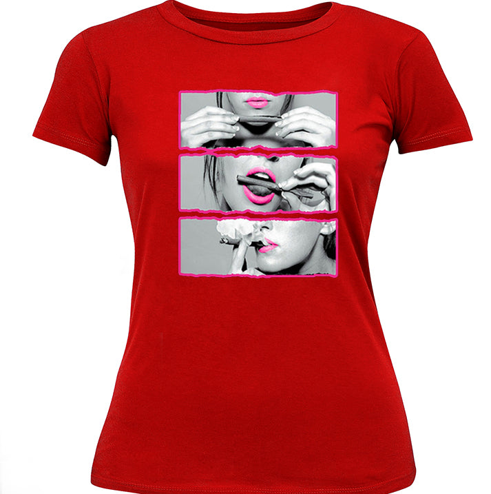 Hot Pink Sexy Girl Roll Lick Smoke Girl's T-Shirt