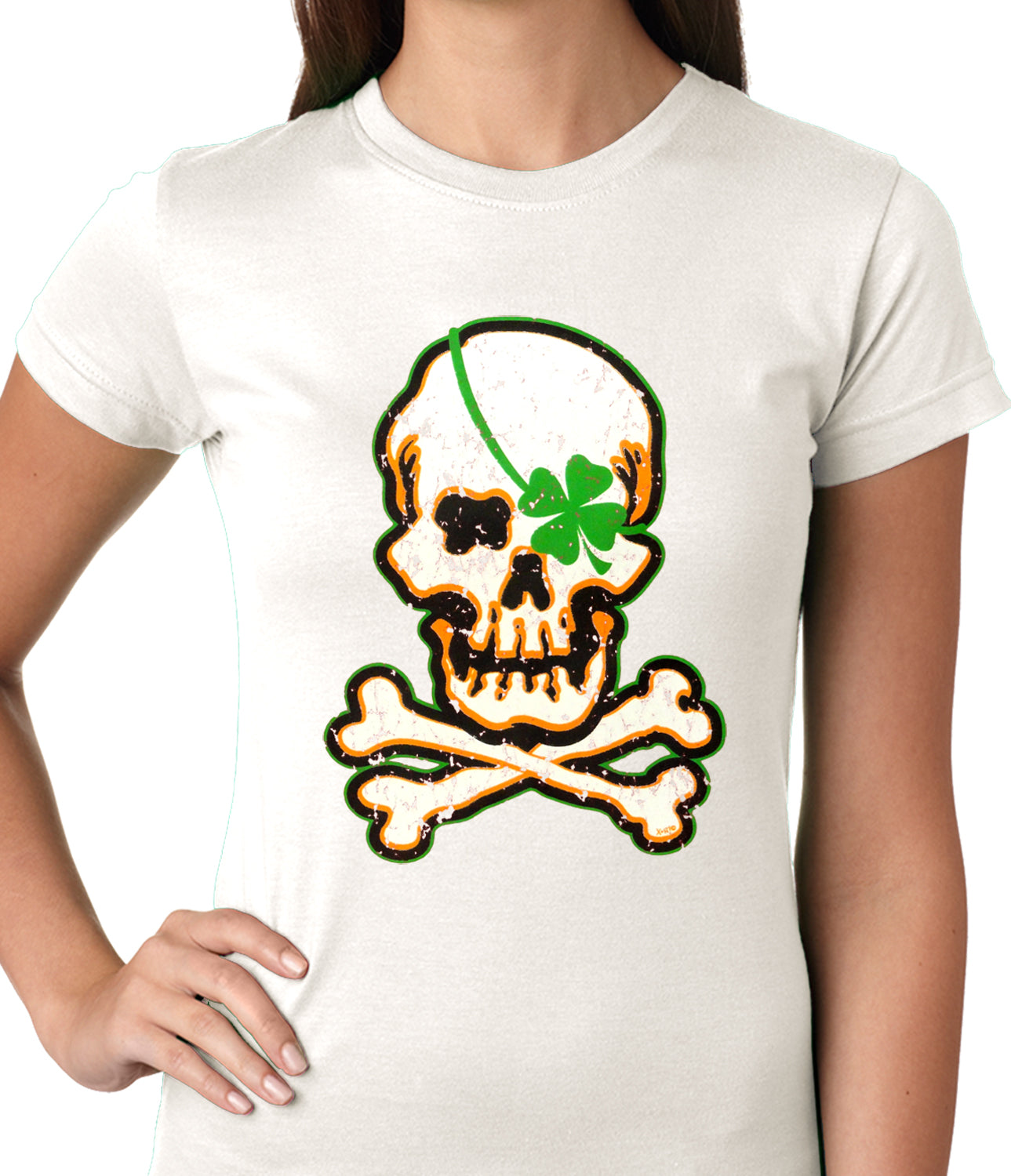 Irish Shamrock Skull and Crossbones Girls T-shirt