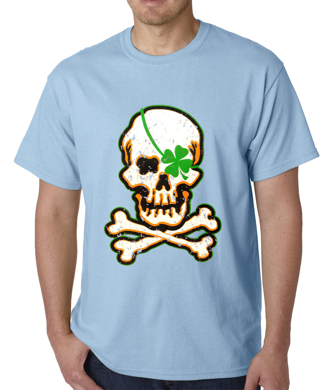 Irish Shamrock Skull and Crossbones Mens T-shirt