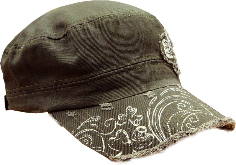 Irish Shamrock Vintage Military Cadet Hat (Olive Green)