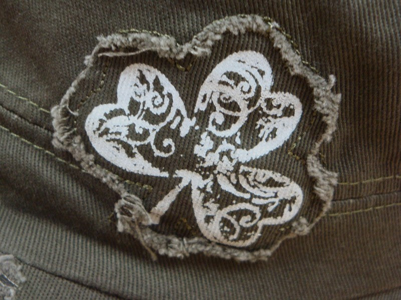 Irish Shamrock Vintage Military Cadet Hat (Olive Green)