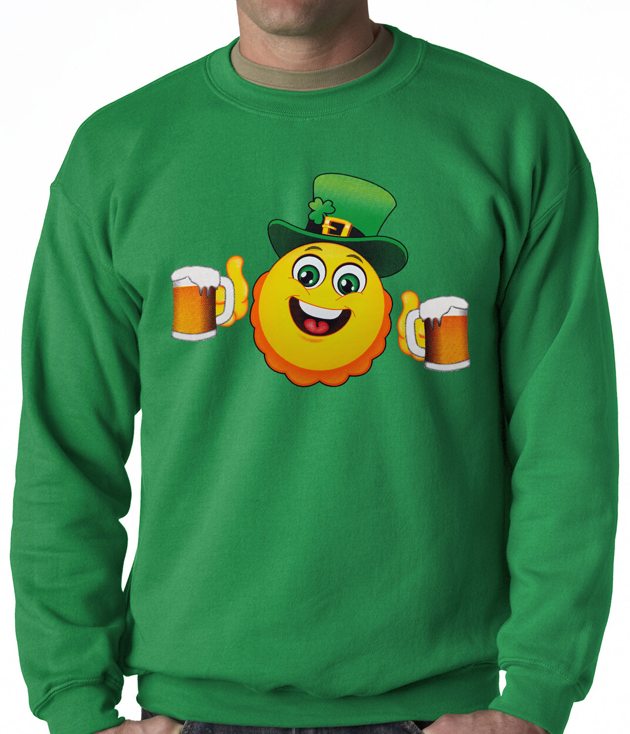 Irish St. Patrick's Day Drinking Leprechaun Emoji Adult Crewneck