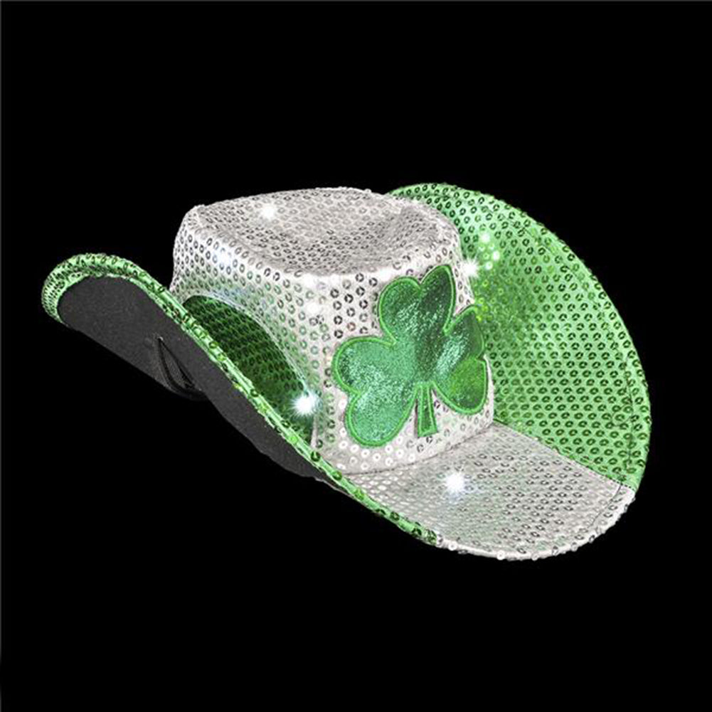 Irish St. Patrick's Day Light Up LED Sequin Cowboy Hat