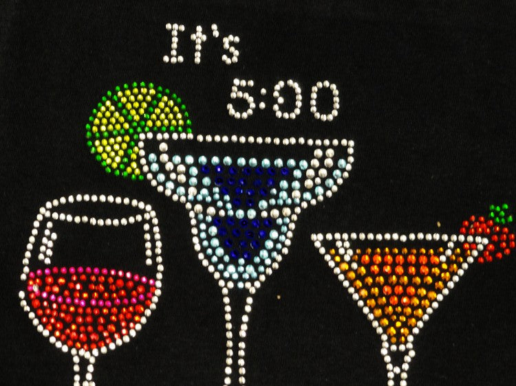 It's 5 o'clock Somewhere Rhinestone Girls T-Shirt (Black)