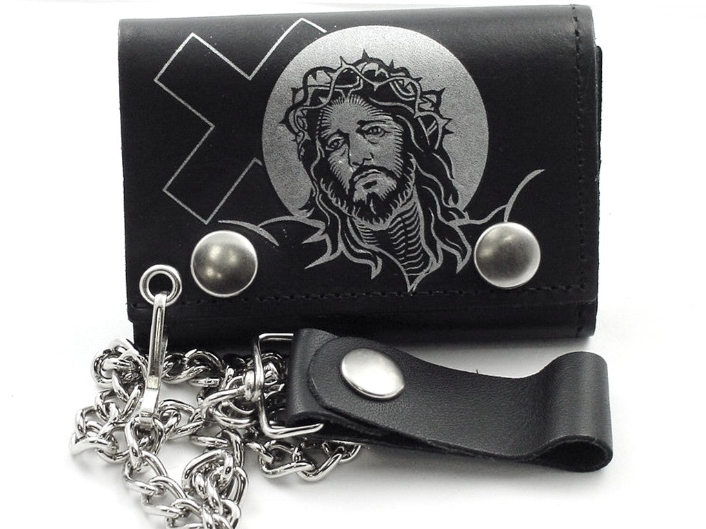 Jesus with Cross Genuine Leather Chain Wallet
