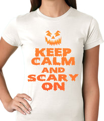 Keep Calm and Scary On Funny Halloween Ladies T-shirt