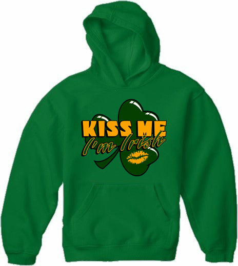 Kiss Me I'm Irish Shamrock Adult Hoodie