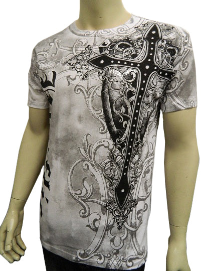 Konflic Gothic Black Cross Men's T-Shirt (White)