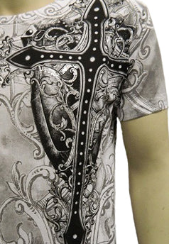 Konflic Gothic Black Cross Men's T-Shirt (White)