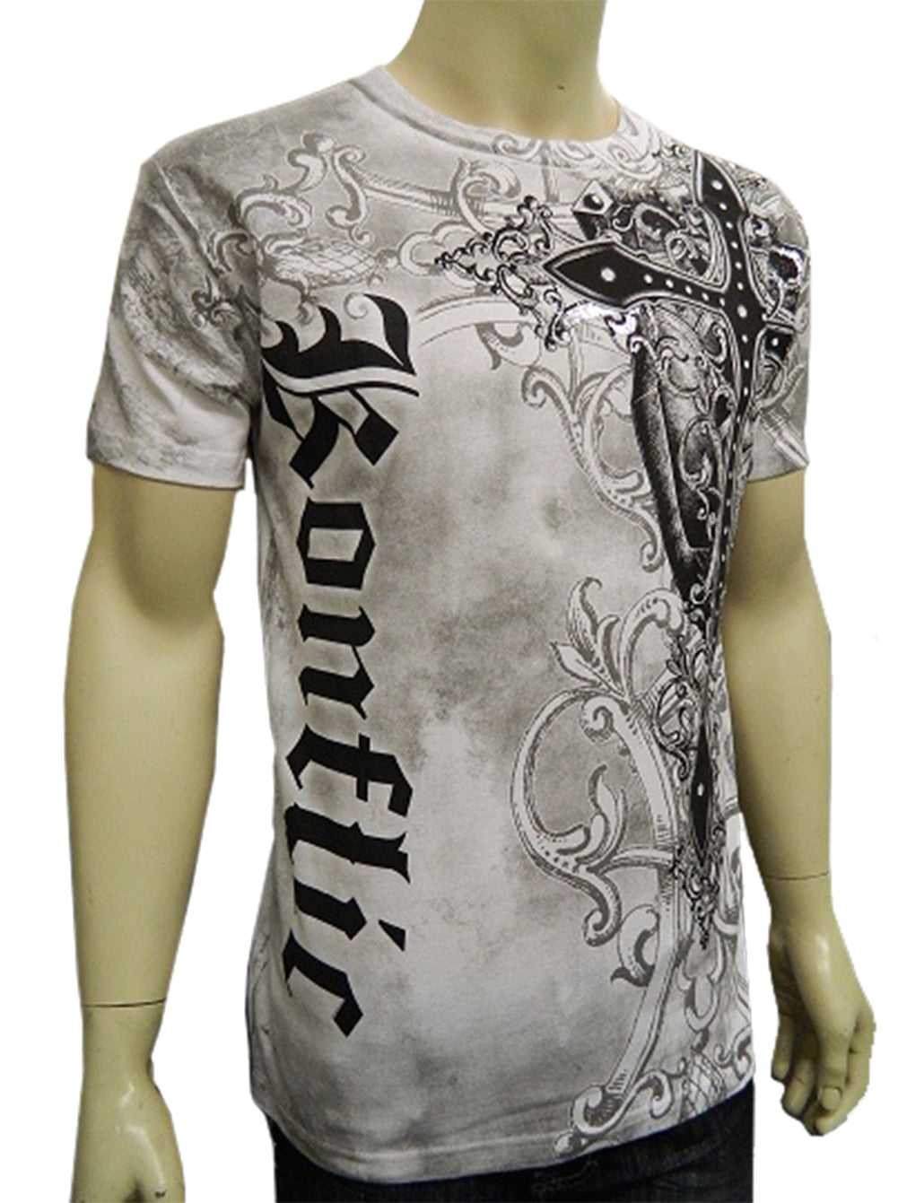 Konflic Gothic Black Cross Men's T-Shirt (White)