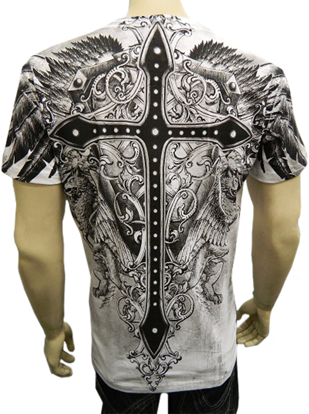 Konflic Gothic Black Cross Men's T-Shirt (White)