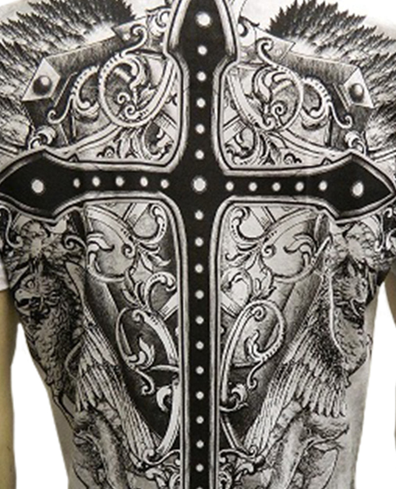 Konflic Gothic Black Cross Men's T-Shirt (White)