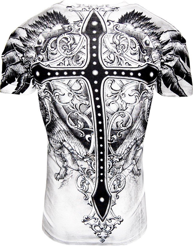 Konflic Gothic Black Cross Men's T-Shirt (White)