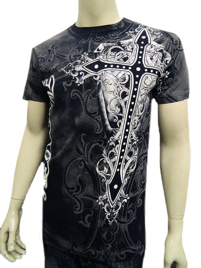 Konflic Mens Giant Cross Muscle T-Shirt (Black)