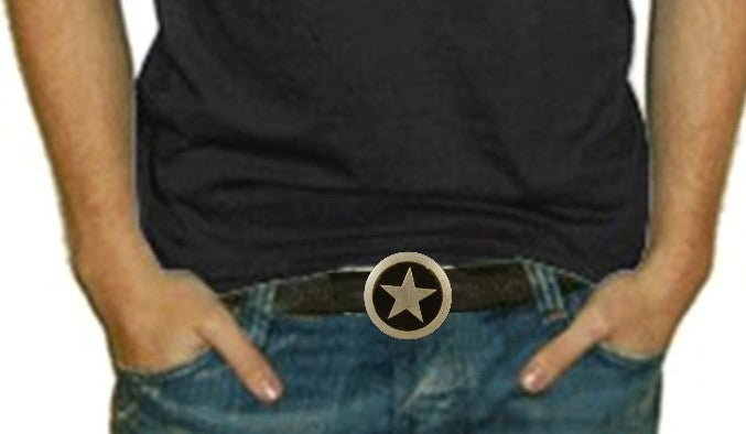 Leather Accent Star Belt Buckle With FREE Leather Belt