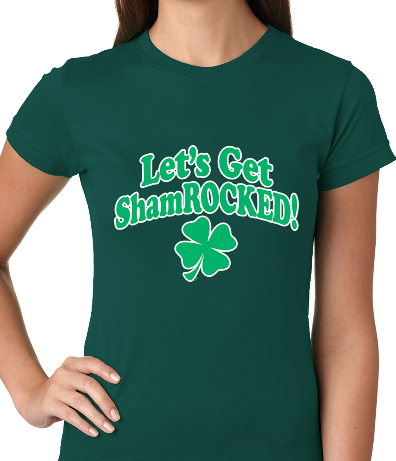 Let's Get ShamROCKED Funny Irish Ladies T-shirt Forest Green