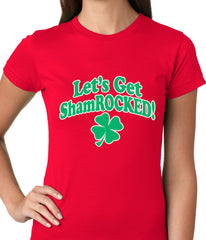 Let's Get ShamROCKED Funny Irish Ladies T-shirt Red