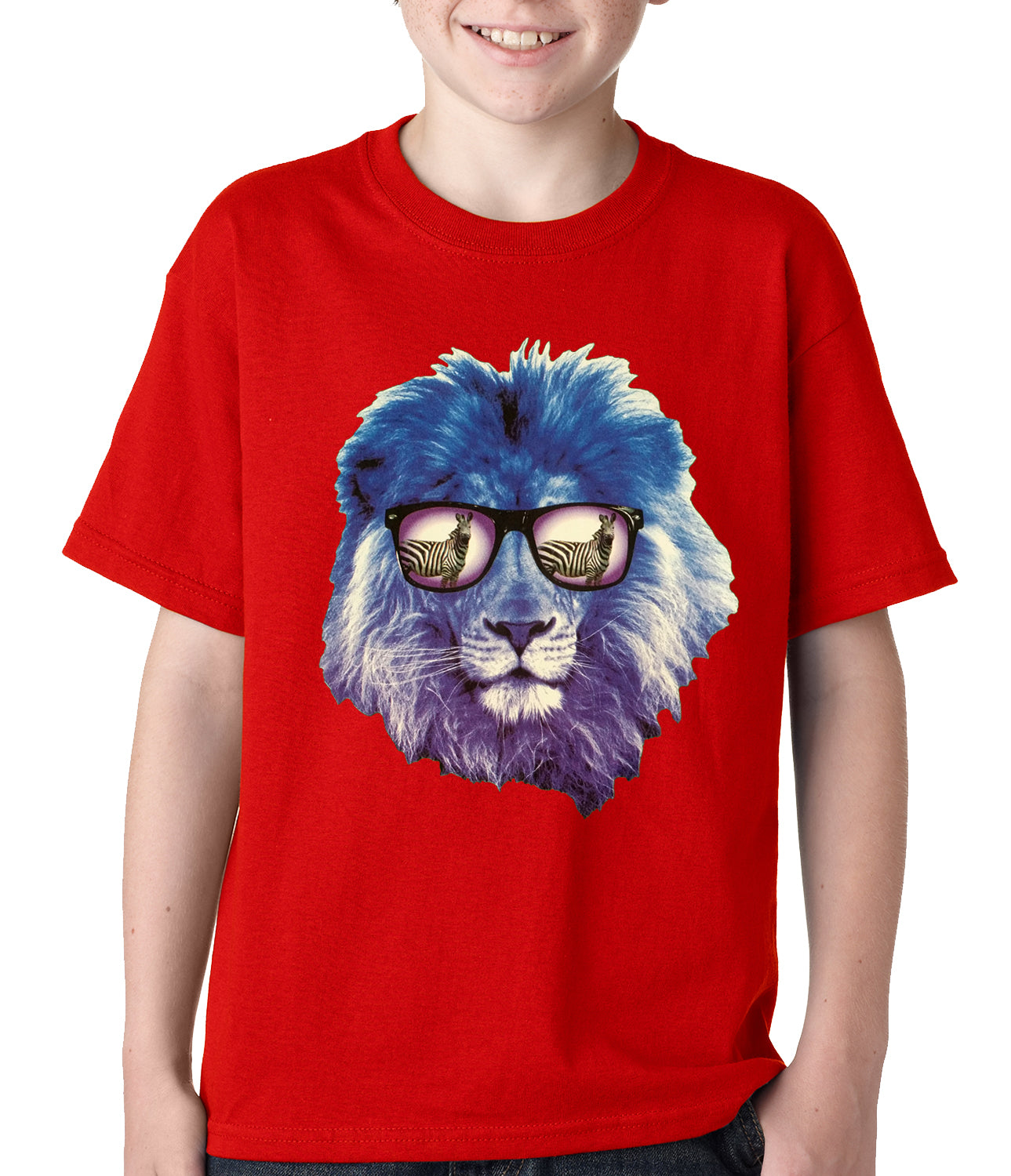 Lion Wearing Sunglasses Looking at a Zebra Kids T-shirt