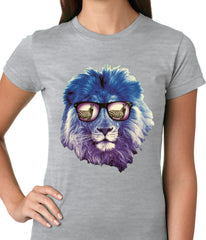 Lion Wearing Sunglasses Looking at a Zebra Ladies T-shirt