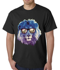 Lion Wearing Sunglasses Looking at a Zebra Mens T-shirt
