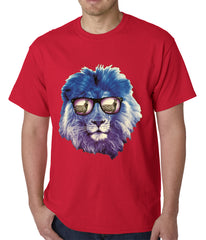Lion Wearing Sunglasses Looking at a Zebra Mens T-shirt