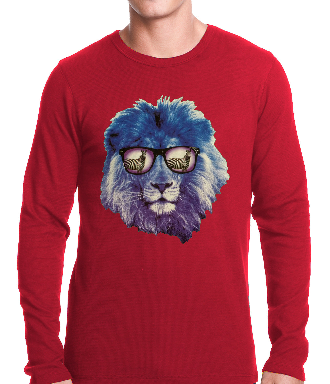 Lion Wearing Sunglasses Looking at a Zebra Thermal Shirt