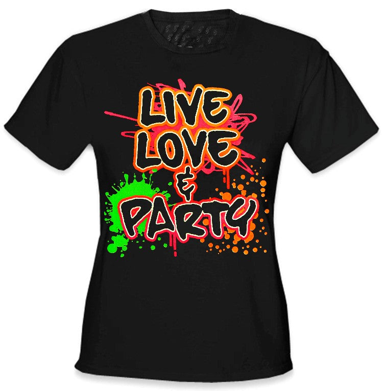 Live, Love & Party Neon Color Girls T-Shirt