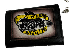 Live to Ride Ride to Live Genuine Leather Chain Wallet
