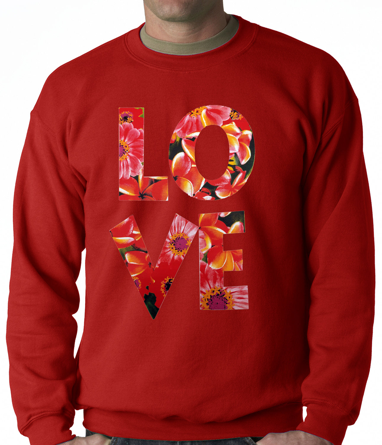 Love Floral Pattern Adult Crewneck