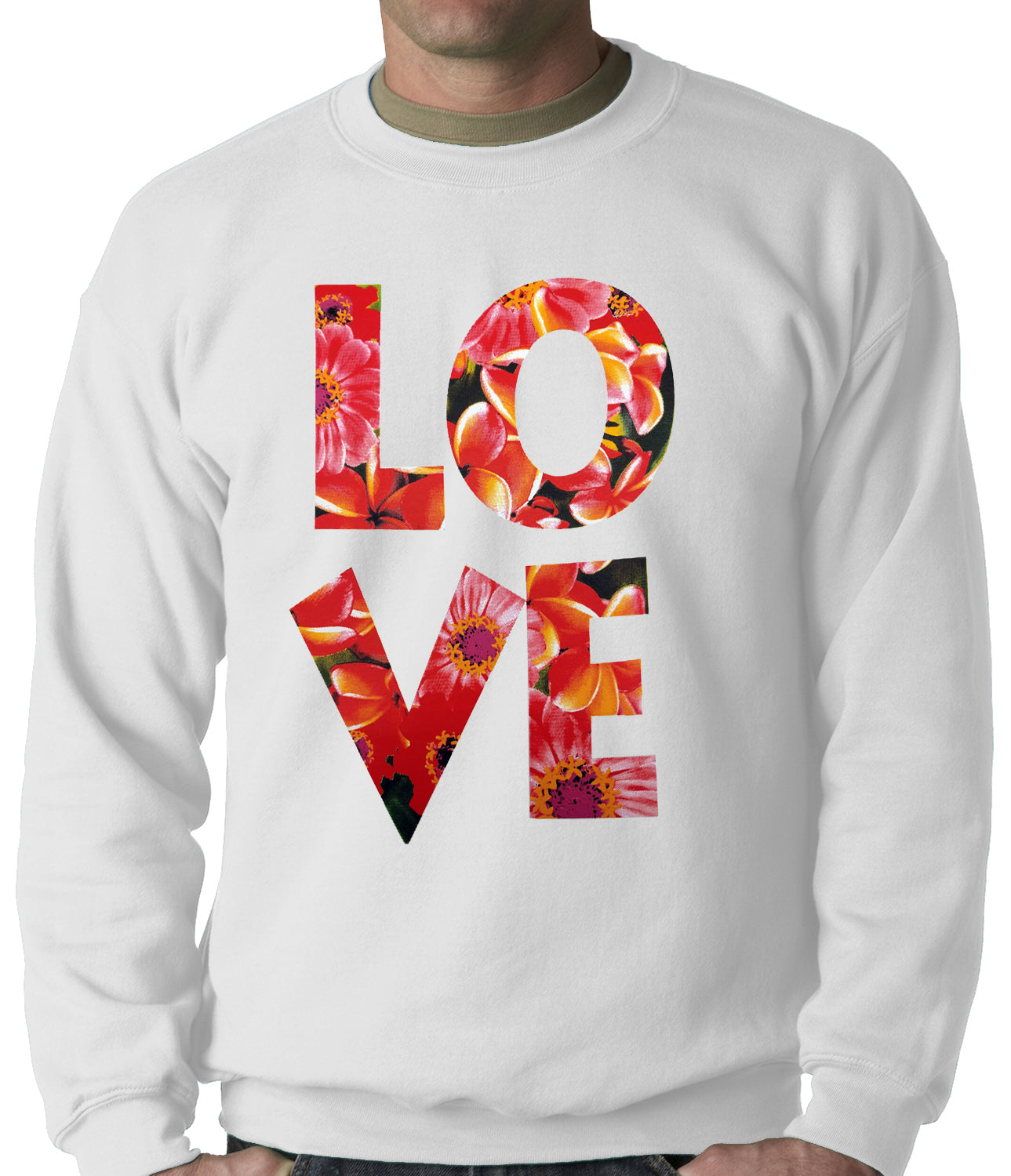Love Floral Pattern Adult Crewneck