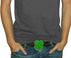 Lucky Shamrock 4 leaf Clover Buckle With FREE Leather Belt